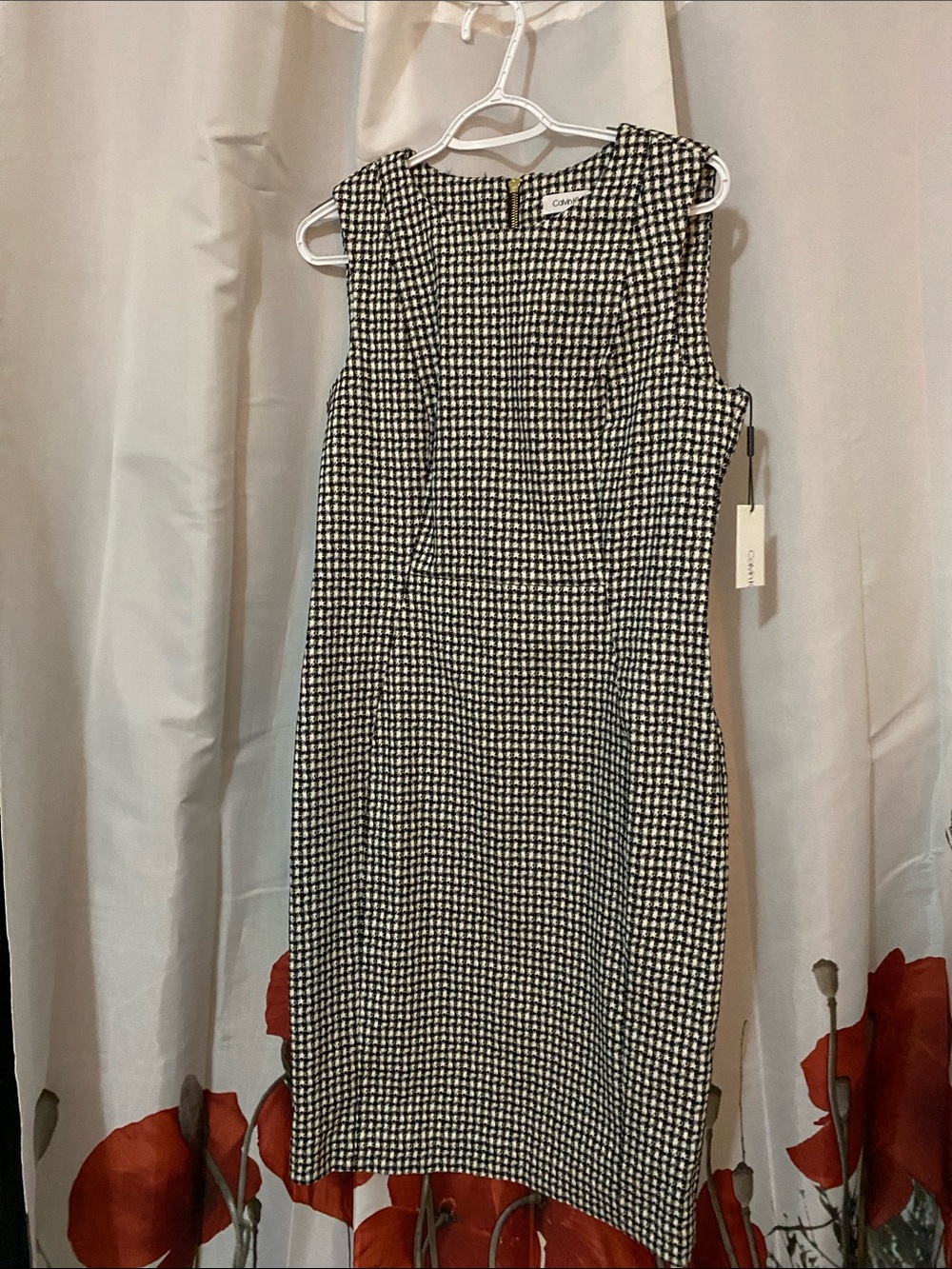 Sleeveless Houndstooth Calvin Klein   Midi Dress - Black & White